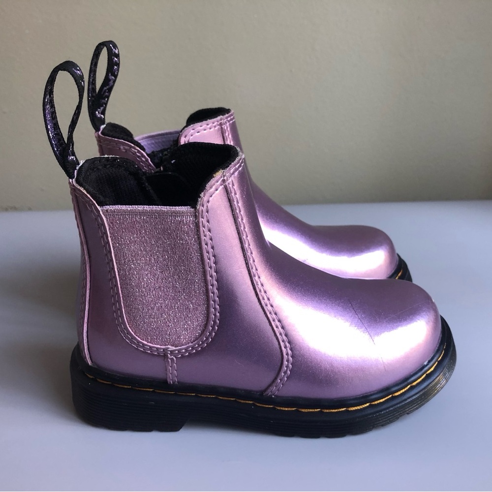 Dr. Martens TODDLER 2976 METALLIC CHELSEA BOOTS Pink Sparkle Size: US 8 EUR 24